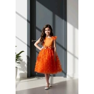 Orange Tulle Overlay Easter Pagent Church Party Butterfly Dress Size 4T